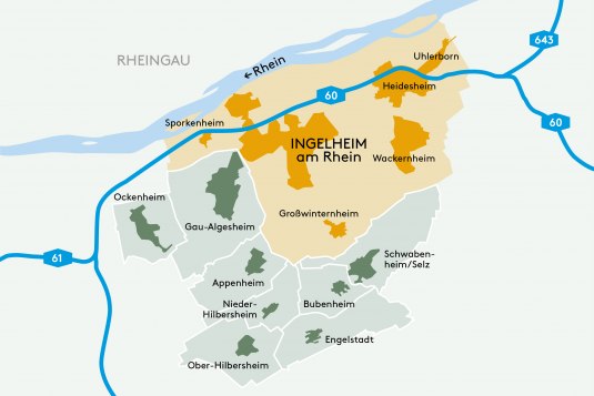 Karte Ingelheim & VG Gau-Algesheim, © Pure Design GmbH/Stadt Ingelheim Karte Ingelheim & VG Gau-Algesheim, © Pure Design GmbH/Stadt Ingelheim