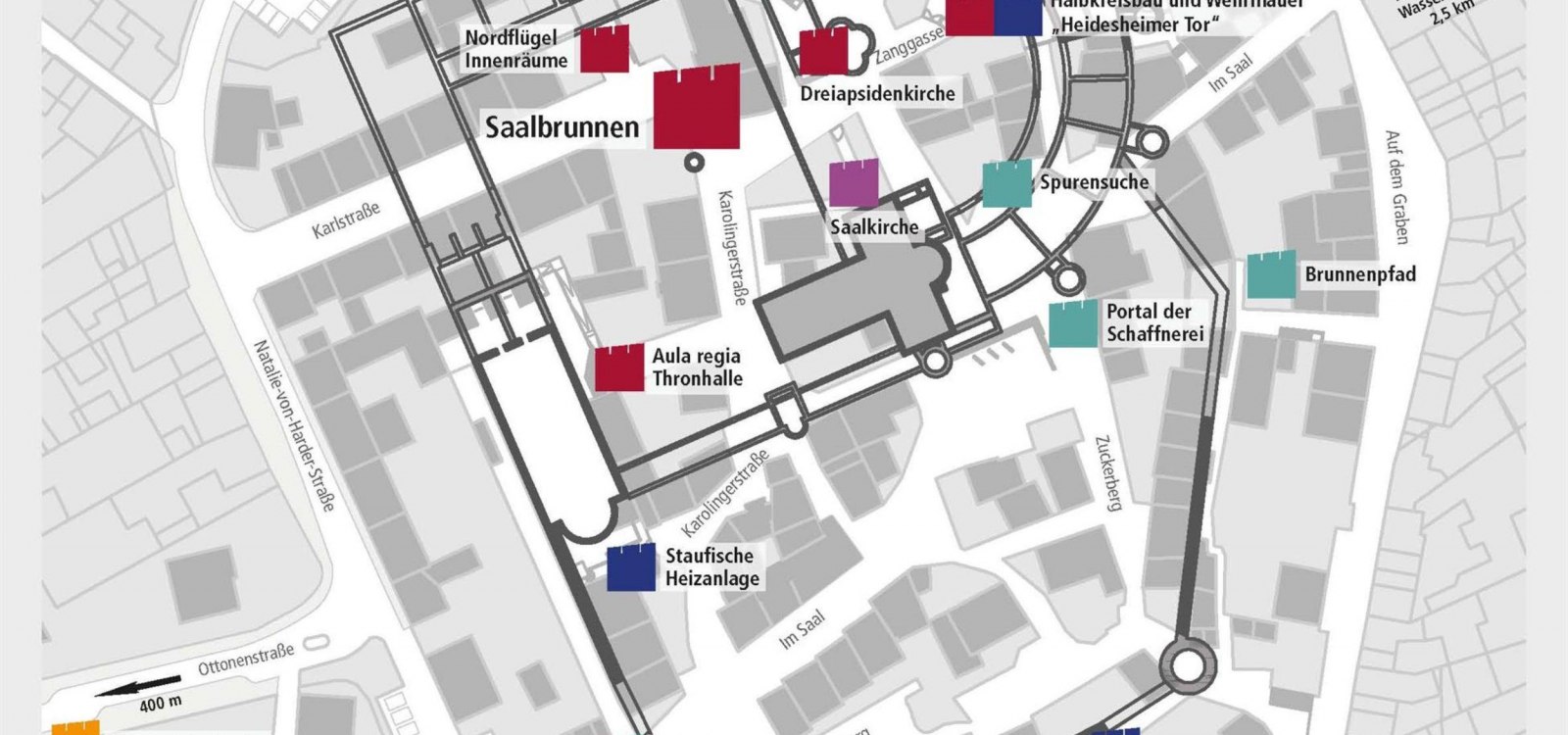 Karte zum Historischen Rundweg Kaiserpfalz, © Stadt Ingelheim/Forschungsstelle Kaiserpfalz Karte zum Historischen Rundweg Kaiserpfalz, © Stadt Ingelheim/Forschungsstelle Kaiserpfalz