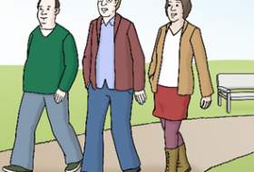 Leichte Sprache - Spazierg&auml;nger &copy; Lebenshilfe f&uuml;r Menschen mit geistiger Behinderung Bremen e.V.; Illustrator: Stefan Albers, Atelier Fleetinsel, 2013