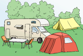 Leichte Sprache - Camping und Wohnmobile &copy; Lebenshilfe f&uuml;r Menschen mit geistiger Behinderung Bremen e.V.; Illustrator: Stefan Albers, Atelier Fleetinsel, 2013