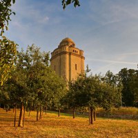 Bismarck tower with fruit trees