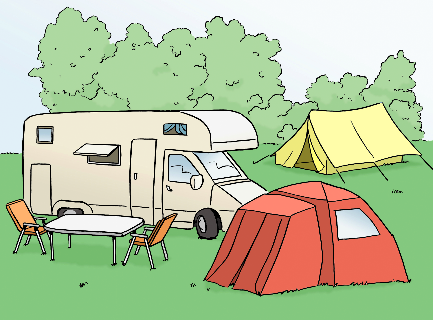 Leichte Sprache - Camping und Wohnmobile, © Lebenshilfe für Menschen mit geistiger Behinderung Bremen e.V.; Illustrator: Stefan Albers, Atelier Fleetinsel, 2013