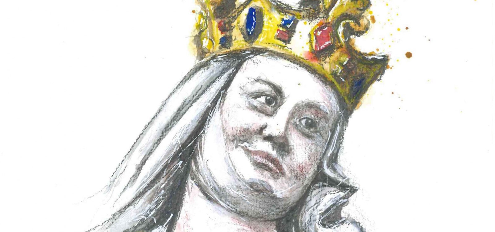 Durch die imposante Krone ist Adelheid von Burgund zweifelsfrei als Königin zu erkennen., © Museum bei der Kaiserpfalz, Zeichnung: Nadine Hanssen