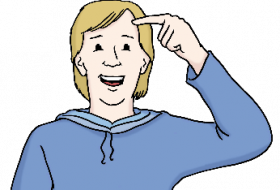 Leichte Sprache - Mann mit Arm hoch - Gestik verstanden © Lebenshilfe für Menschen mit geistiger Behinderung Bremen e.V.; Illustrator: Stefan Albers, Atelier Fleetinsel, 2013