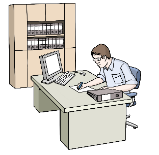 Leichte Sprache - B&uuml;ro, &copy; Lebenshilfe f&uuml;r Menschen mit geistiger Behinderung Bremen e.V.; Illustrator: Stefan Albers, Atelier Fleetinsel, 2013