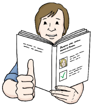 Leichte Sprache - Mann mit Buch, &copy; Lebenshilfe f&uuml;r Menschen mit geistiger Behinderung Bremen e.V.; Illustrator: Stefan Albers, Atelier Fleetinsel, 2013