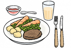 Leichte Sprache - Wein und Essen &copy; Lebenshilfe f&uuml;r Menschen mit geistiger Behinderung Bremen e.V.; Illustrator: Stefan Albers, Atelier Fleetinsel, 2013