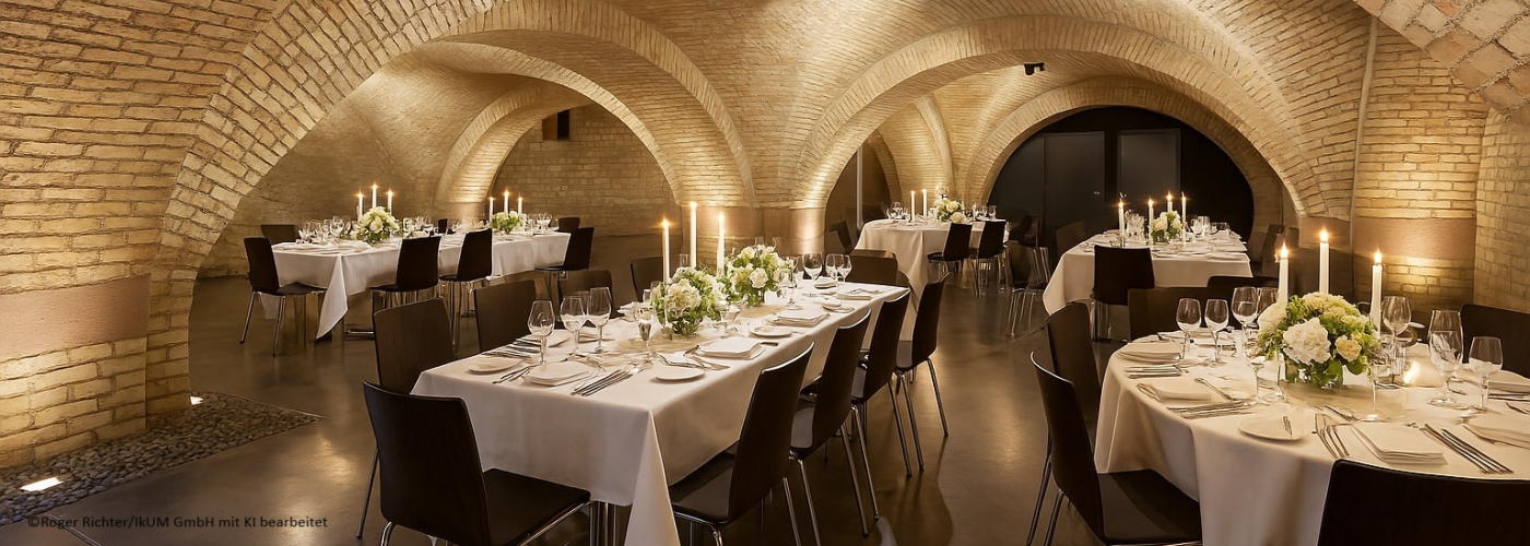 Exklusives „Weinkulinarium“ im historischen Gewölbekeller, © Roger Richter/IkUM GmbH mit KI bearbeitet