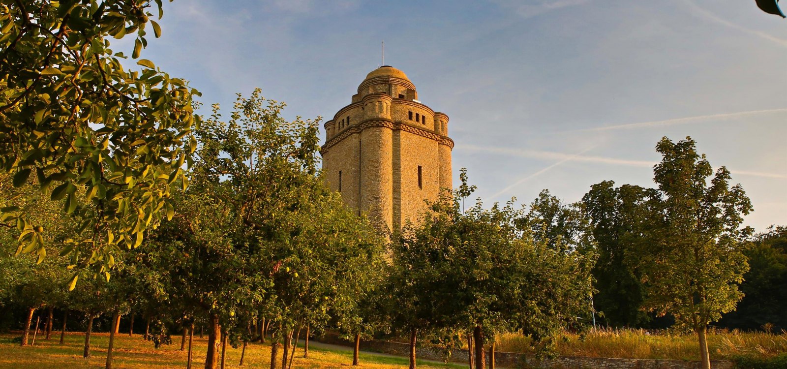 Bismarck tower with fruit trees